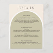 Sage Green Stilvoll moderner Bogen Hochzeitsinfo Begleitkarte (Vorderseite)