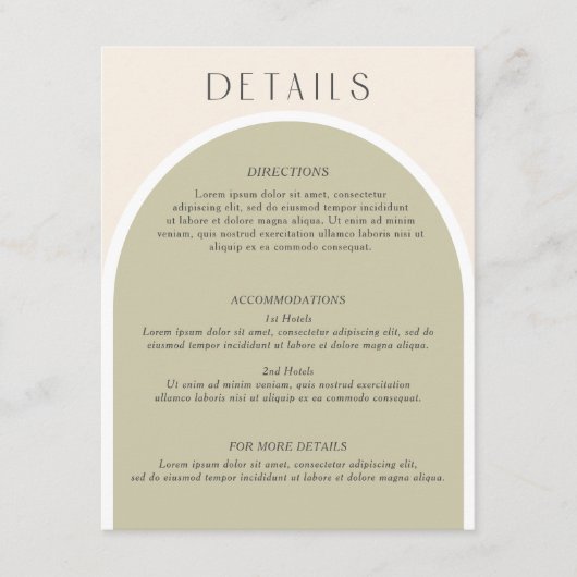 Sage Green Stilvoll moderner Bogen Hochzeitsinfo Begleitkarte (Vorderseite)