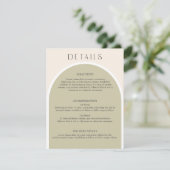 Sage Green Stilvoll moderner Bogen Hochzeitsinfo Begleitkarte (Stehend Vorderseite)
