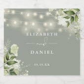 Sage Green String Lights Blumengrün Hochzeit Bierflaschenetikett (Einzelnes Label)