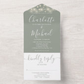 Sage Green String Lights Elegantes SkriptWedding All In One Einladung (Innen Boden)