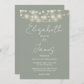 Sage Green String Lights Elegantes SkriptWedding Einladung (Vorne/Hinten)
