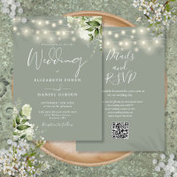 Sage Green String Lights Floral QR Code Hochzeit