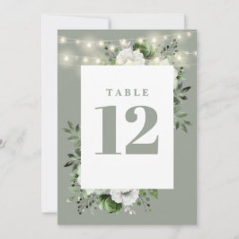 Sage Green String Lights Floral Tischnummer