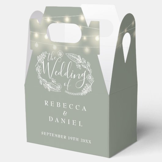 Sage Green String Lights Floral Wedding Geschenkschachtel (Geöffnet)