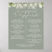 Sage Green String Lights Floral Wedding Itinerary Poster (Vorne)