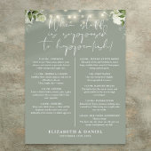 Sage Green String Lights Floral Wedding Itinerary Poster