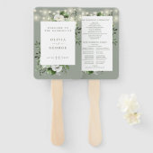 Sage Green String Lights Floral Wedding Program Fächer (Vorne und Hinten)