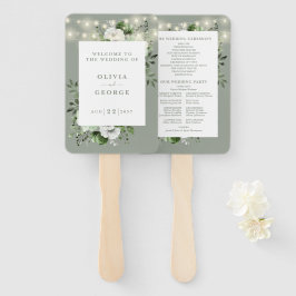 Sage Green String Lights Floral Wedding Program Fächer