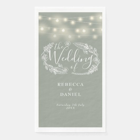 Sage Green String Lights Floral Wedding Serviette (Vorderseite)