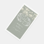 Sage Green String Lights Floral Wedding Serviette (Ecke)