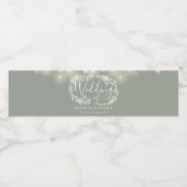 Sage Green String Lights Floral Wedding Wasserflaschenetikett (Einzelnes Label)