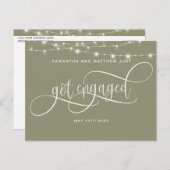 Sage Green, String Lights, Got Verlobt, Verlobung Ankündigungspostkarte (Vorne/Hinten)