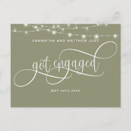 Sage Green, String Lights, Got Verlobt, Verlobung Ankündigungspostkarte