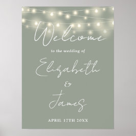 Sage Green String Lights Hochzeitungs-Begrüßungsze Poster