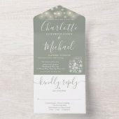 Sage Green String Lights Mason Jars Wedding All In One Einladung (Innen Boden)