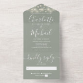 Sage Green String Lights Moderne Script Wedding All In One Einladung (Innen Boden)