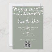 Sage Green String Lights Modernes Skript Rette das Save The Date (Vorderseite)