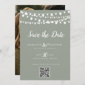 Sage Green String Lights Modernes Skript Rette das Save The Date (Vorne/Hinten)