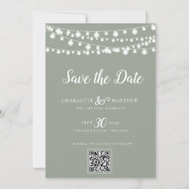 Sage Green String Lights Modernes Skript Rette das Save The Date