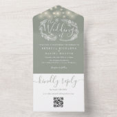 Sage Green String Lights QR Code Wedding All In One Einladung (Innen Boden)
