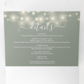 Sage Green String Lights Script Monogram Wedding Dreifach Gefaltete Einladung (Innen Erste Seite)
