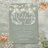 Sage Green String Lights Script Wedding Einladung