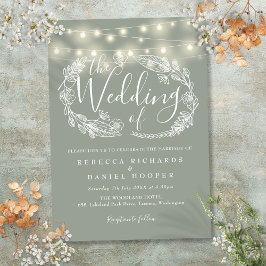 Sage Green String Lights Script Wedding Einladung