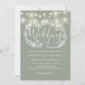 Sage Green String Lights Script Wedding Einladung (Vorderseite)