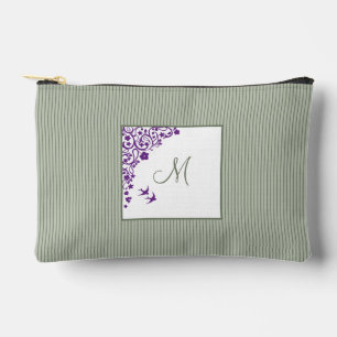 Sage Green Strip Lila Blumenzellenschrift Monogram Zubehörtasche