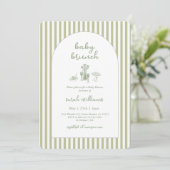 Sage Green Stripe Baby Brunch Baby Shower Einladung (Stehend Vorderseite)