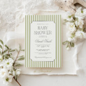 Sage Green Stripe Baby Shower Invitation Einladung