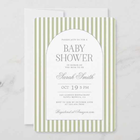 Sage Green Stripe Baby Shower Invitation Einladung (Vorderseite)