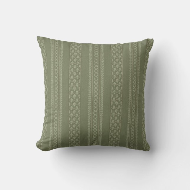 Sage Green Stripe Lines Elegantes Mittelalter Kissen (Vorderseite)