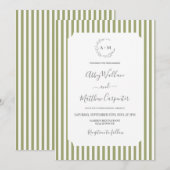 Sage Green Stripe Wedding Einladung (Vorne/Hinten)