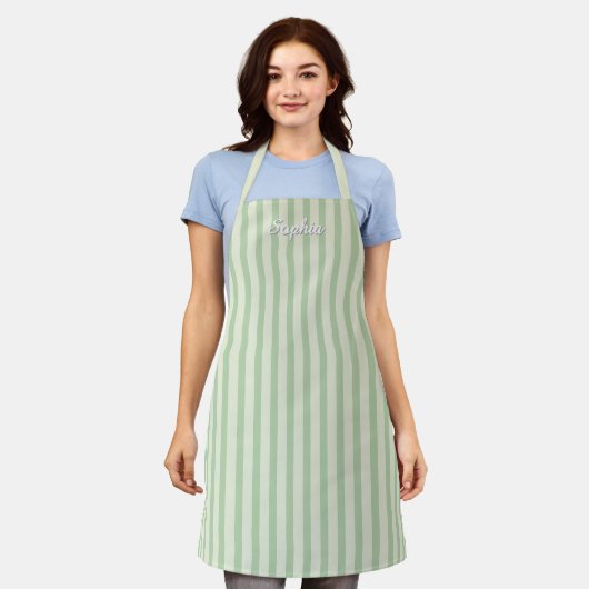 Sage Green Stripe Women's Custom Apron Schürze (Getragen)