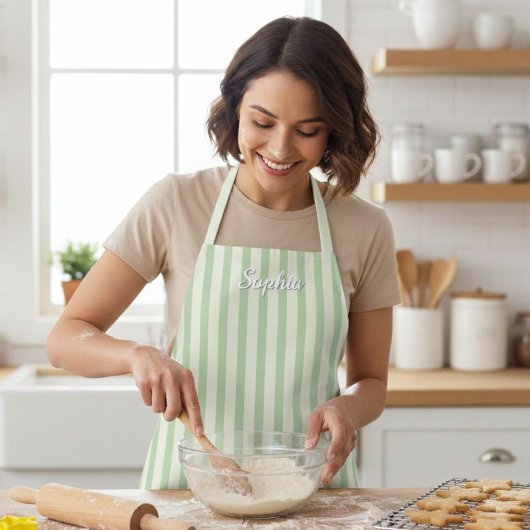 Sage Green Stripe Women's Custom Apron Schürze