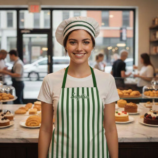 Sage Green Stripe Women's Custom Apron Schürze