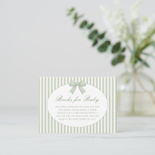 Sage Green Striped Baby Shower Enclosure Card Begleitkarte (Stehend Vorderseite)