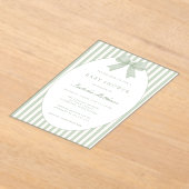 Sage Green Striped Baby Shower Invitation with Bow Acryleinladungen (Ablage )
