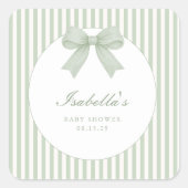 Sage Green Striped Baby Shower  Quadratischer Aufkleber (Vorderseite)