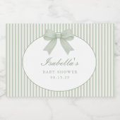 Sage Green Striped Baby Shower  Schaumweinetikett (Einzelnes Label)