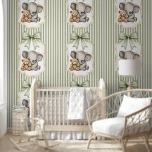 Sage Green Striped Elephant and Teddy Bear