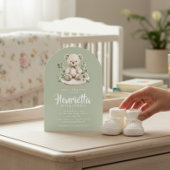 Sage Green Striped Eucalyptus Baby Shower Arch Einladung