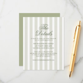 Sage Green Striped Wedding Details Card Begleitkarte