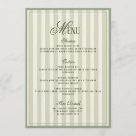 Sage Green Striped Wedding Menu  Card Einladung