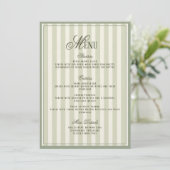 Sage Green Striped Wedding Menu  Card Einladung (Stehend Vorderseite)