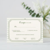 Sage Green Striped Wedding RSVP Card  Karte (Stehend Vorderseite)