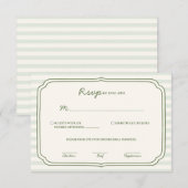 Sage Green Striped Wedding RSVP Card  Karte (Vorne/Hinten)