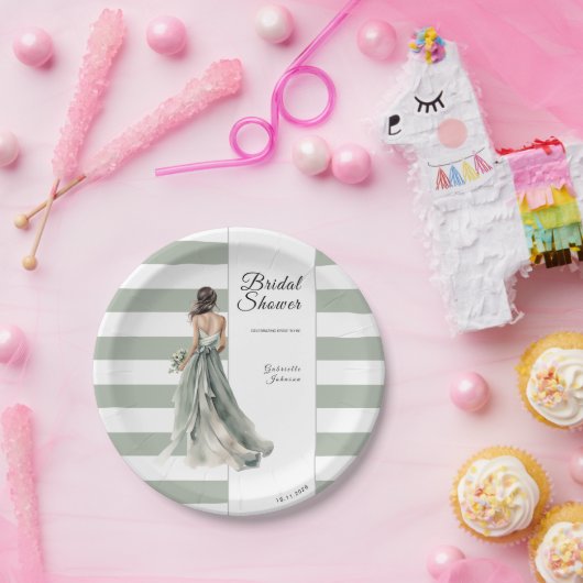 Sage Green Stripes Brautparty Pappteller (Party)
